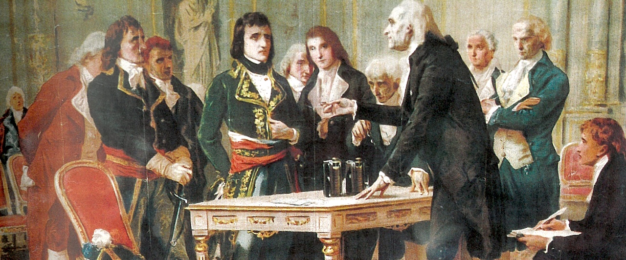 Volta incontra Napoleone e gli mostra la sua invenzione, la pila elettrica